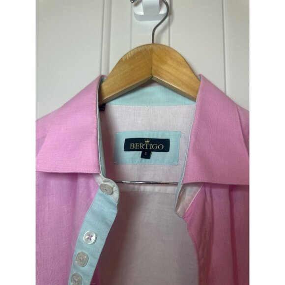 Bertigo Mens Colorblock Button-Up Shirt Pink/Blue/White Cotton S - Picture 4 of 10